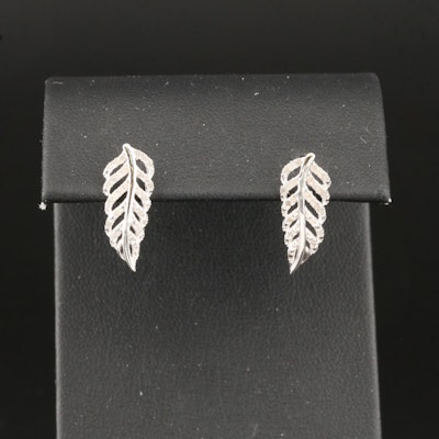 Sterling Diamond Feather Earrings
