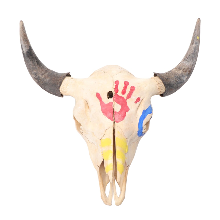 Paint Decorated Bovine Skull with Horns