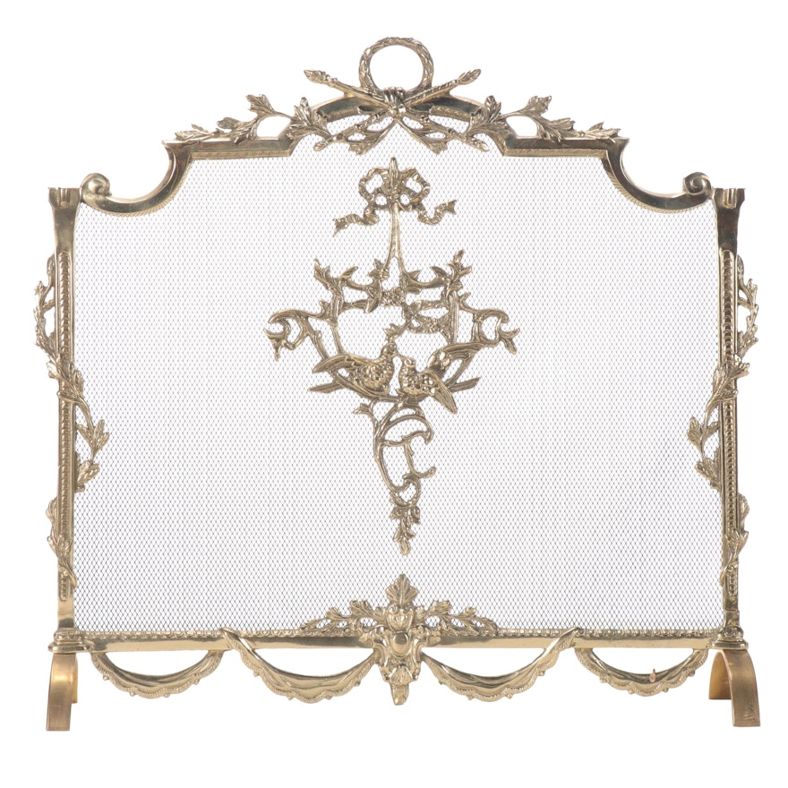 French Louis XVI Style Gilt Brass and Mesh Fireplace Screen