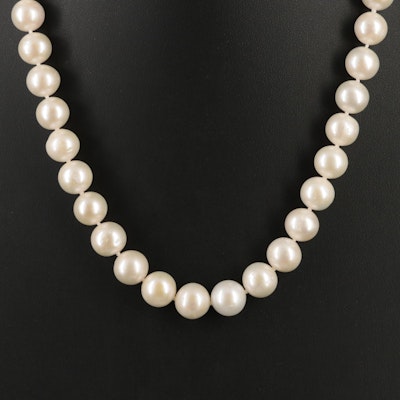 Pearl Necklace with Sterling and Sapphire Clasp