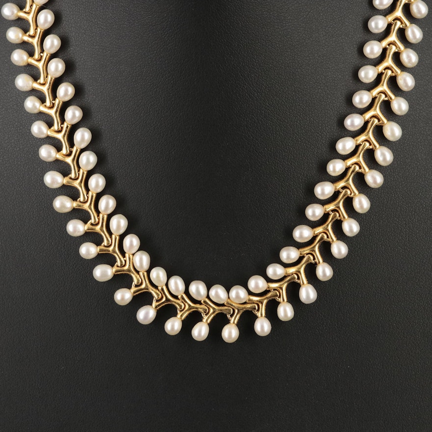Sterling Pearl Chevron Necklace