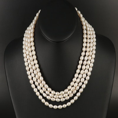 Multi-Strand Pearl Necklace with Sterling Clasp