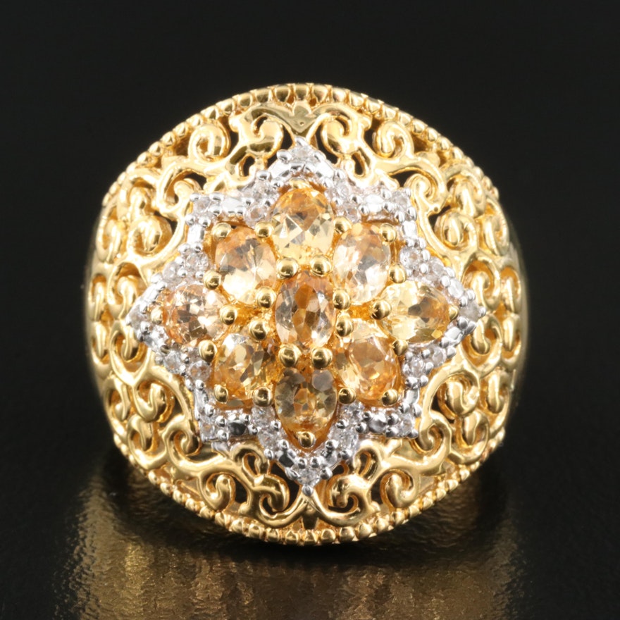 Sterling Citrine and Topaz Openwork Ring