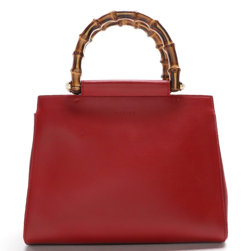Gucci Bamboo Nymphaea Bag in Smooth Red Leather