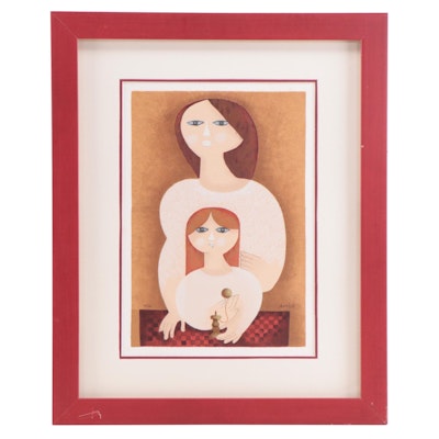 Sami Briss Lithograph of Mother and Daughter "Blue Eyes"