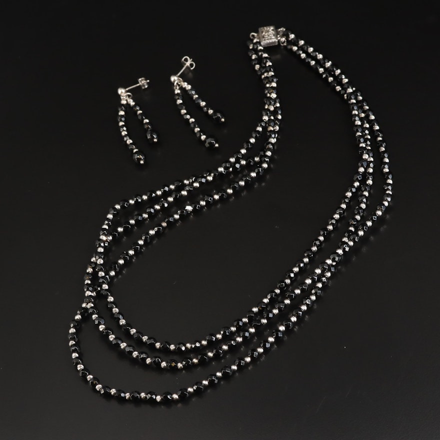 Sterling Black Onyx Necklace and Earring Set