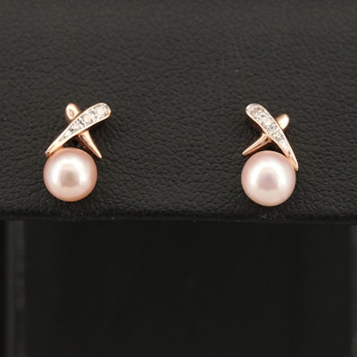 14K Two-Tone Pearl and Diamond Earrings