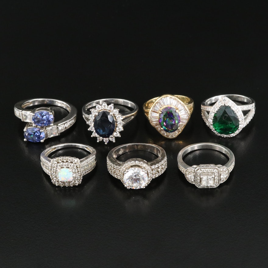 Sterling Gemstone Rings Including Opal, Cubic Zirconia and More