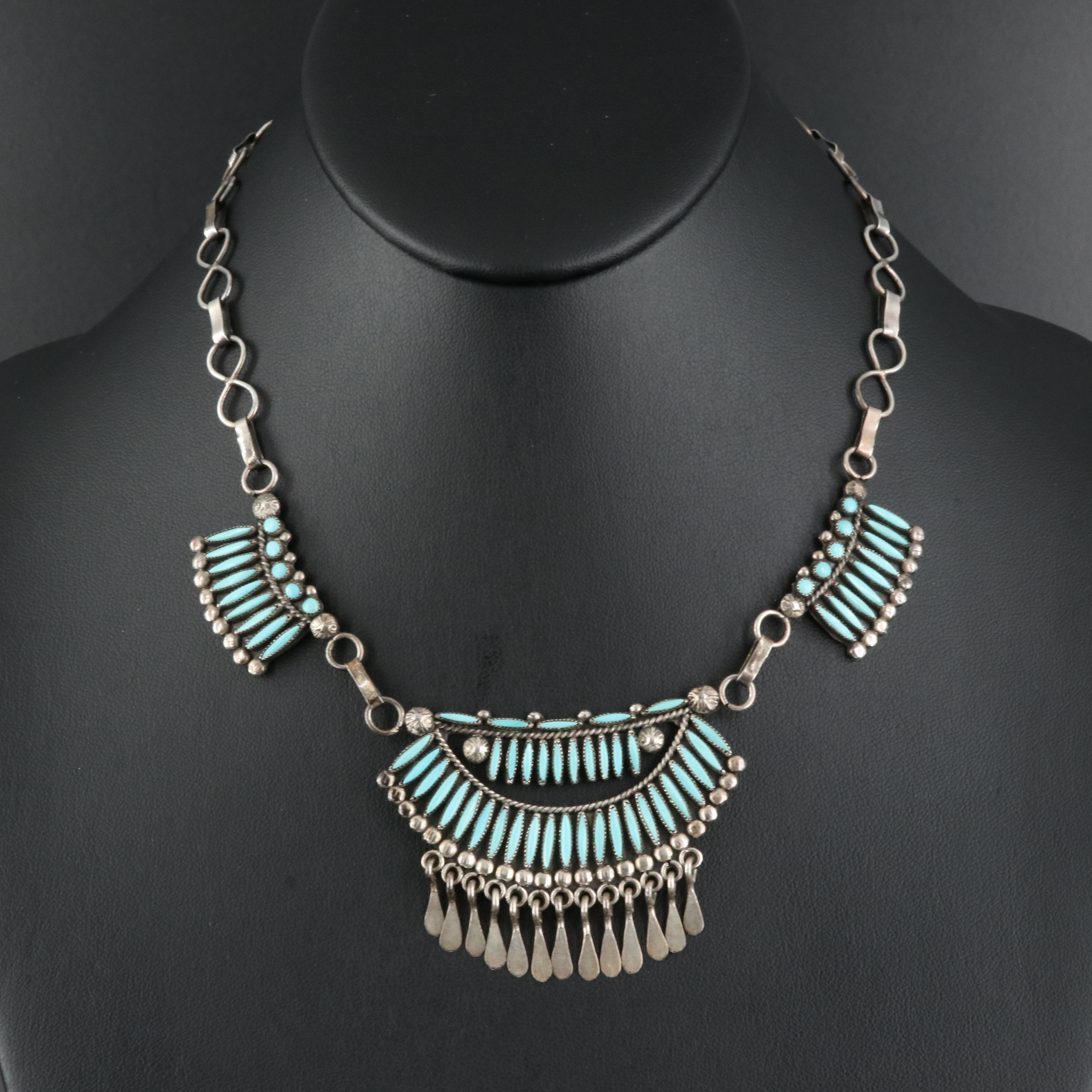 Ruby Gchachu Zuni Sterling Needlepoint Turquoise Necklace EBTH