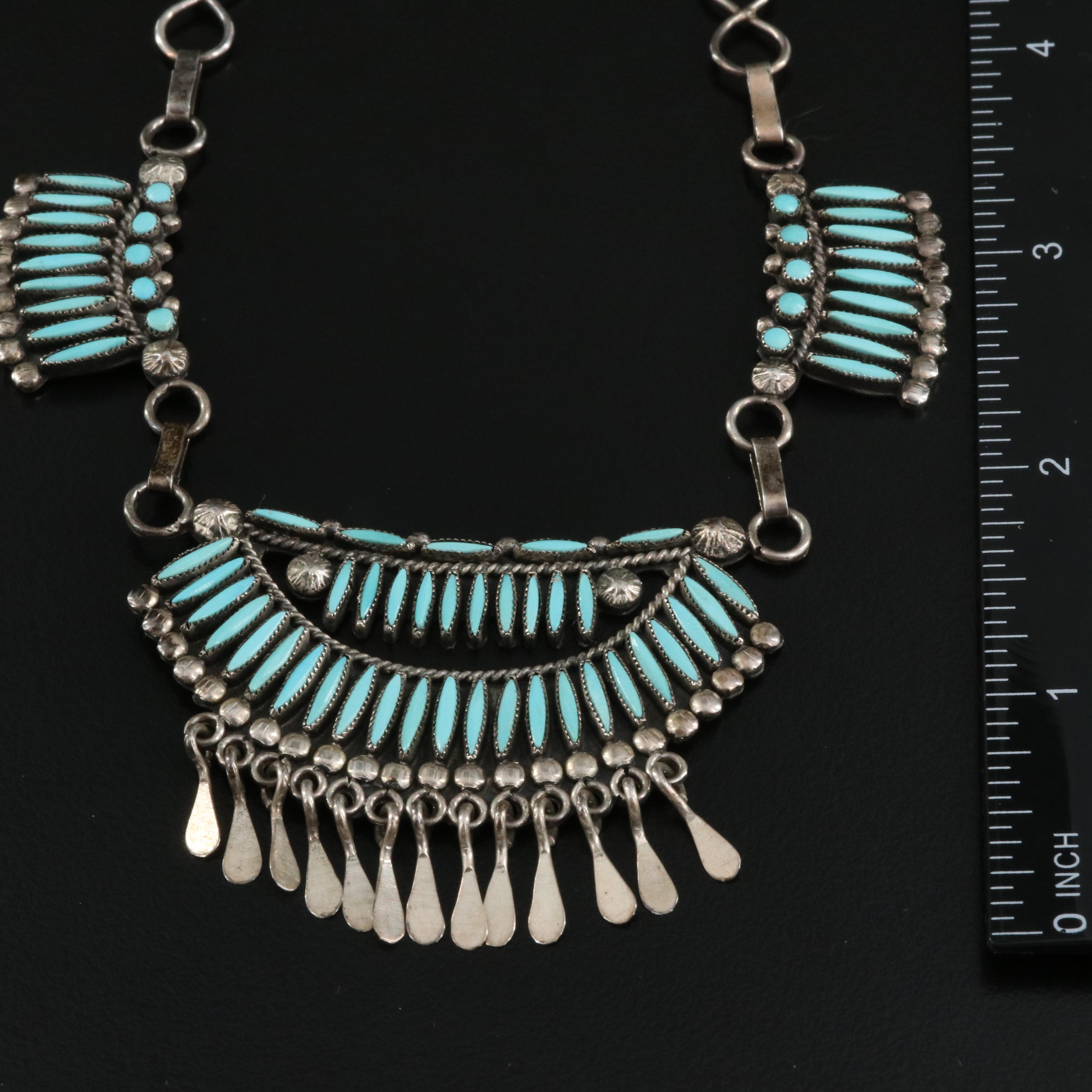 Ruby Gchachu Zuni Sterling Needlepoint Turquoise Necklace EBTH