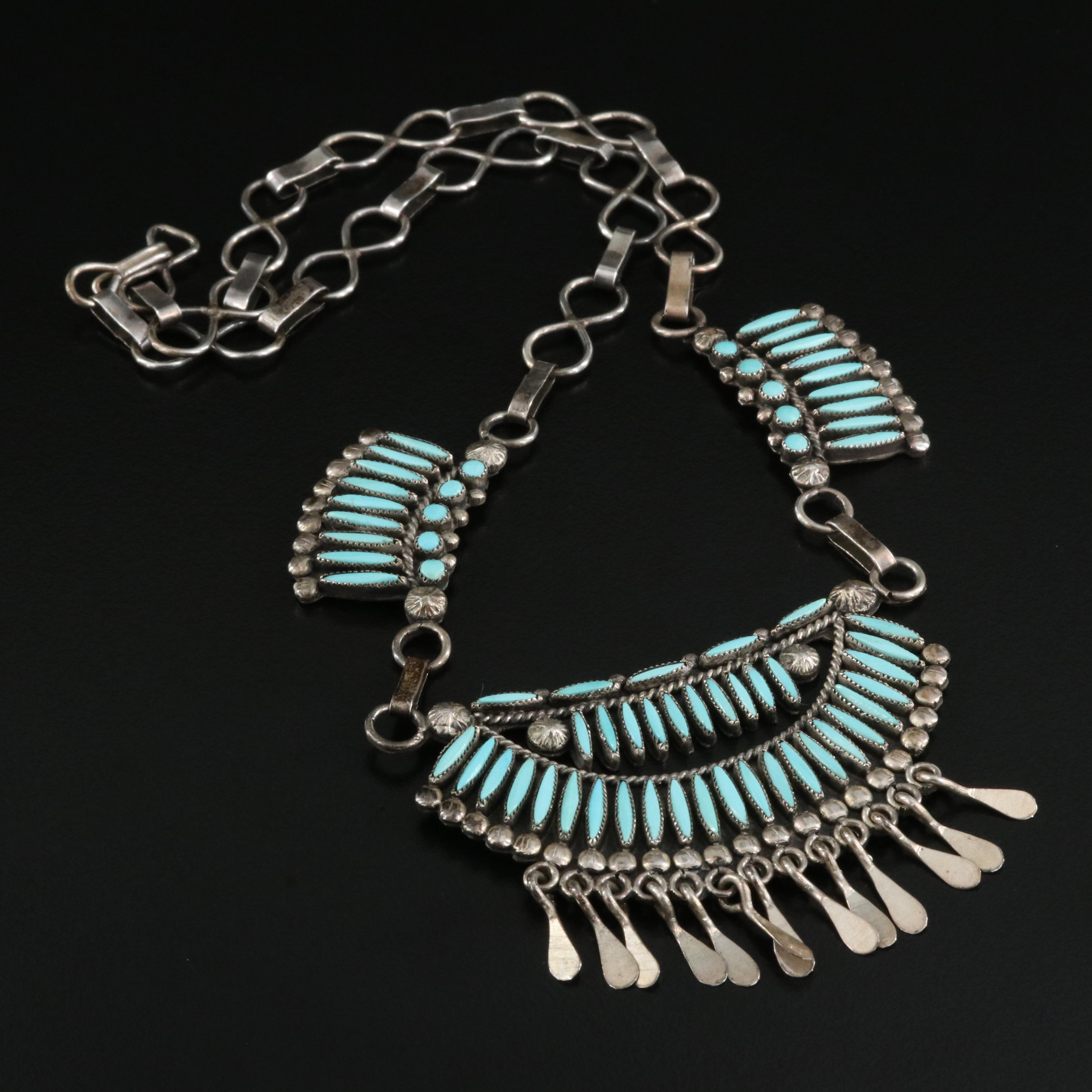 Ruby Gchachu Zuni Sterling Needlepoint Turquoise Necklace EBTH