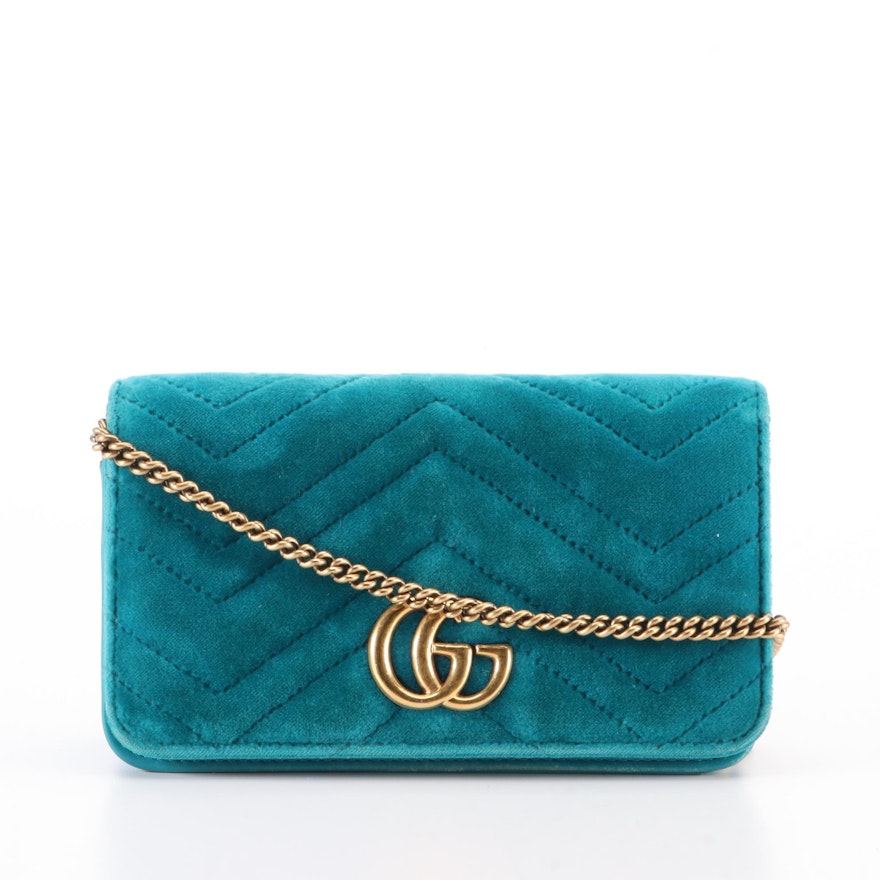 Gucci GG Marmont Mini Crossbody Bag in Matelassé Velvet and Leather with Box