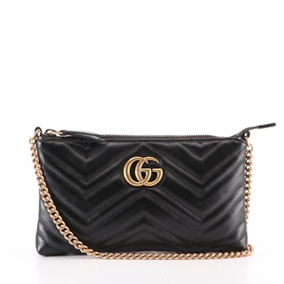 Gucci GG Marmont Small Crossbody Bag in Black Chevron Matelassé Leather w/Box