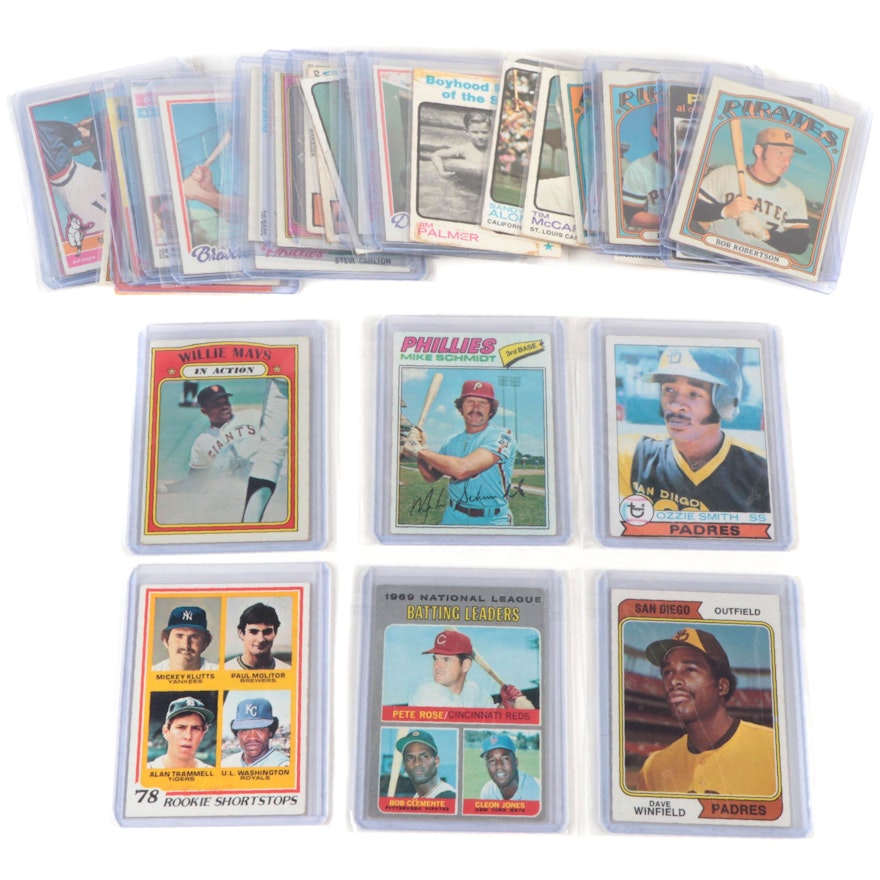 Topps Baseball Cards with Ozzie Smith and Paul Molitor Rookies, Clemente, 1970s