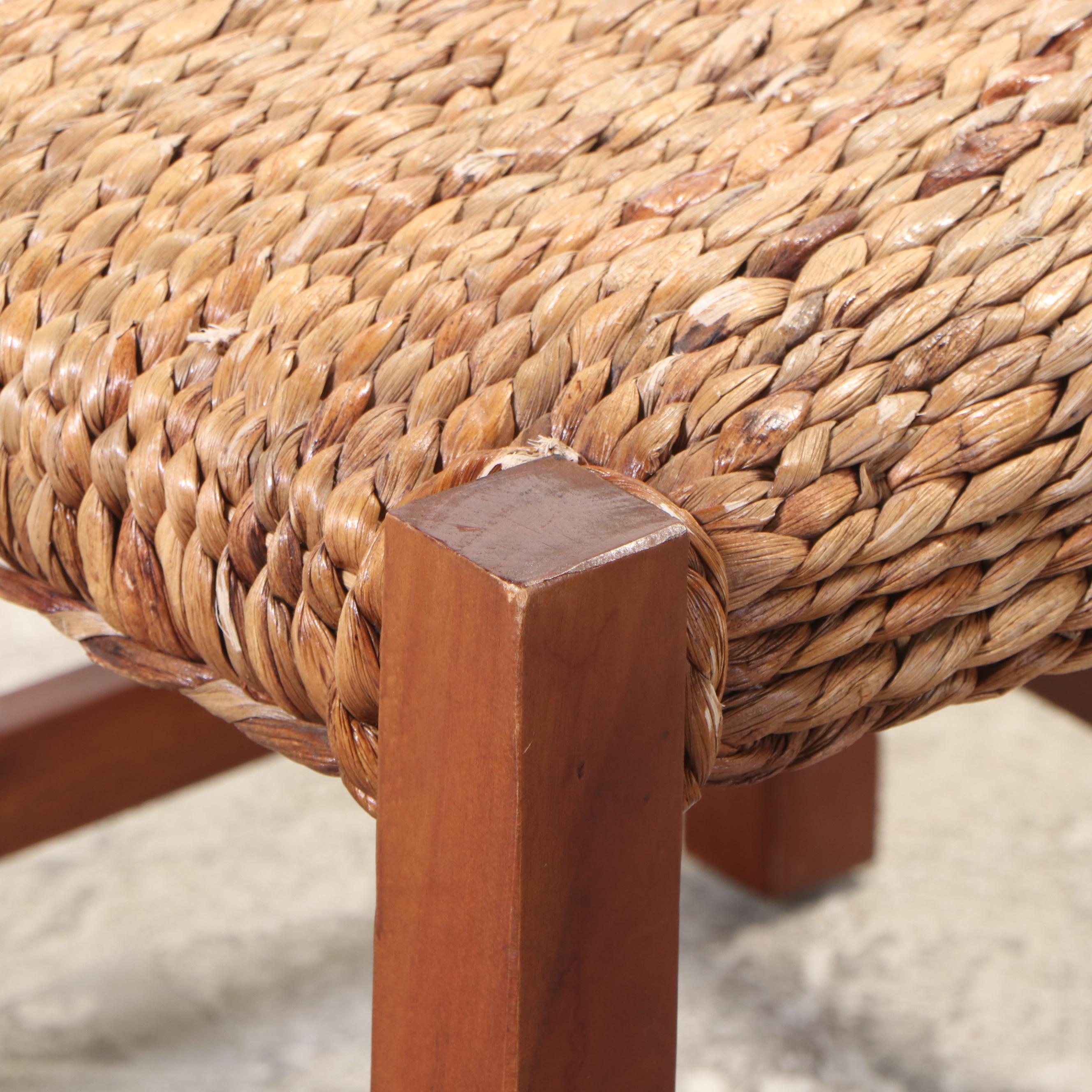 Two Wood Framed Ottomans with Woven Banana Leaf EBTH