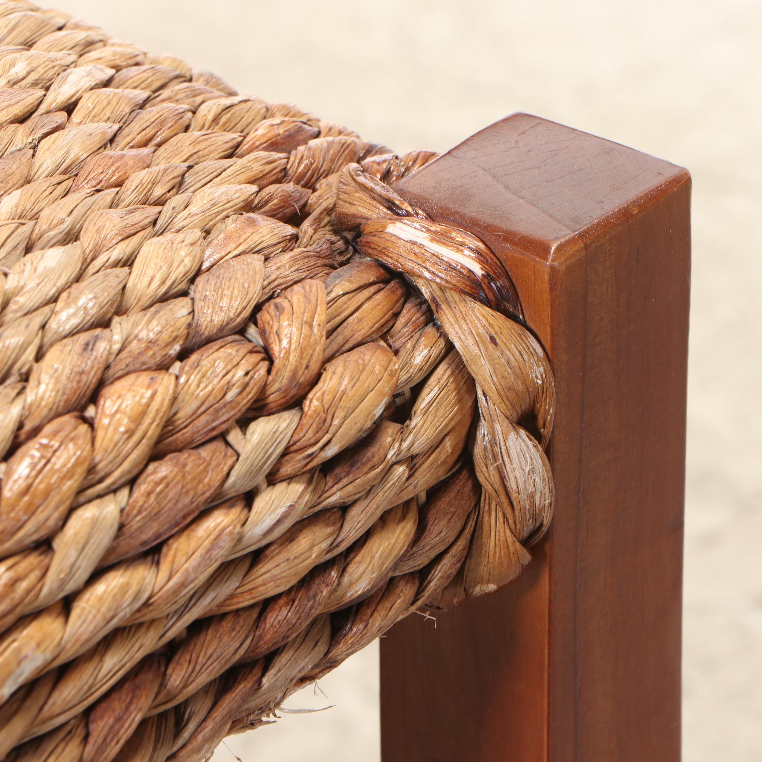 Two Wood Framed Ottomans with Woven Banana Leaf EBTH
