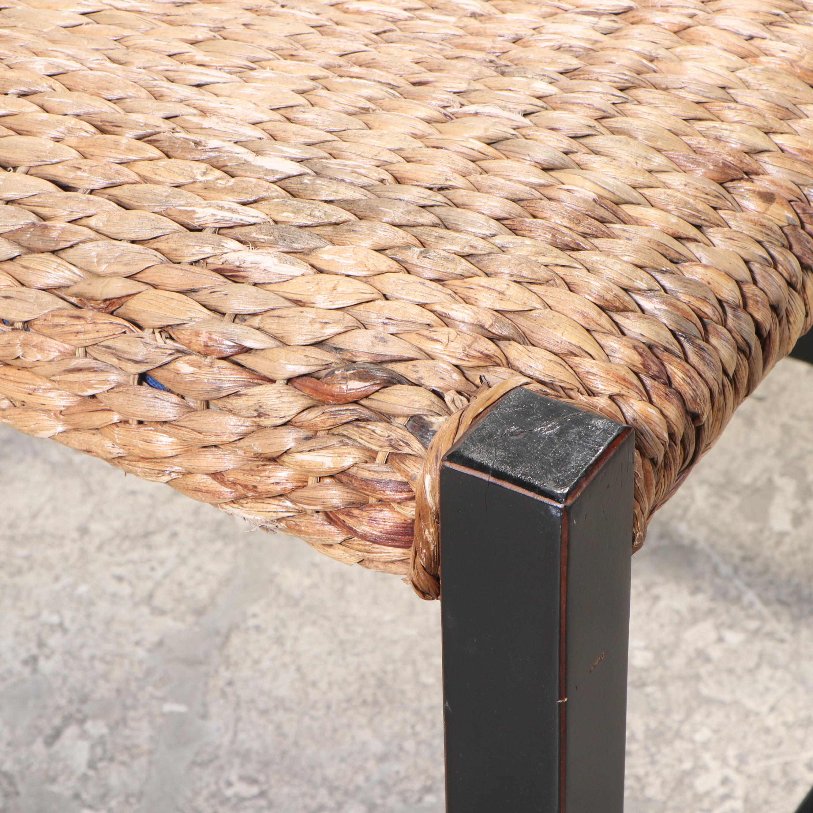 Two Wood Framed Ottomans with Woven Banana Leaf EBTH