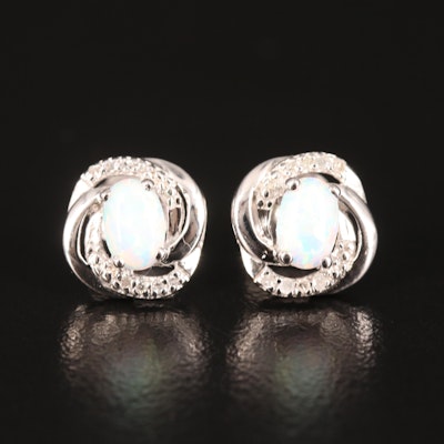 Sterling Opal and Diamond Love Knot Earrings
