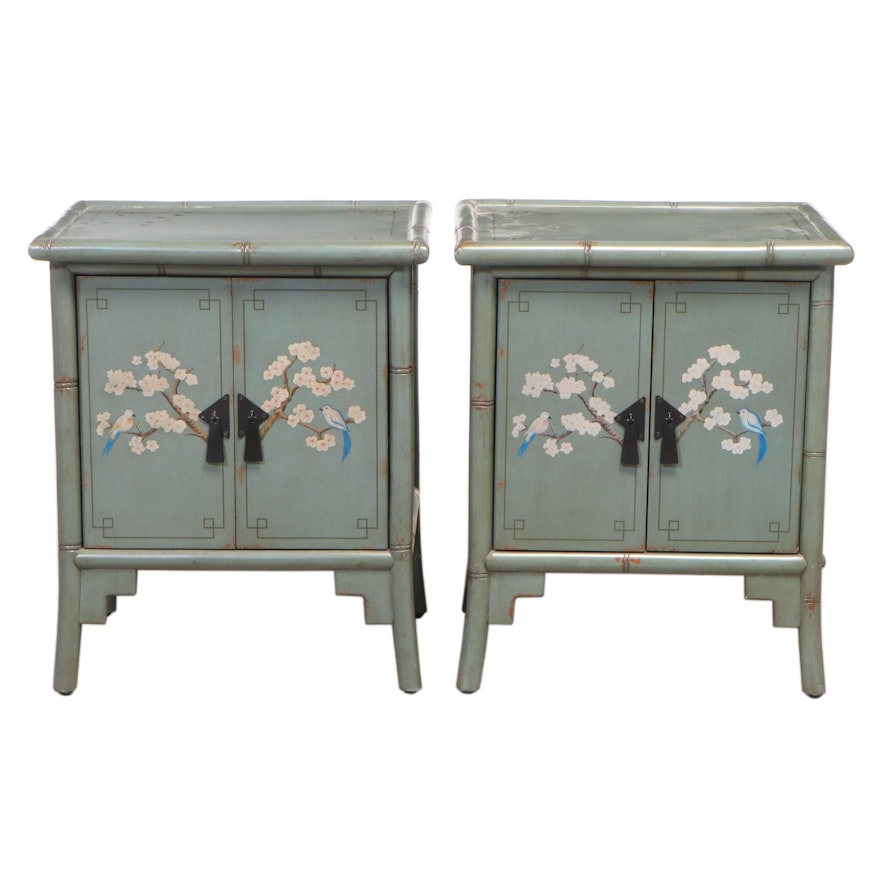 Pier 1 Imports Pair of "Ming Chow" Painted Nightstand Cabinets