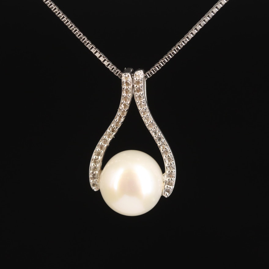 Sterling Pearl and Topaz Pendant Necklace