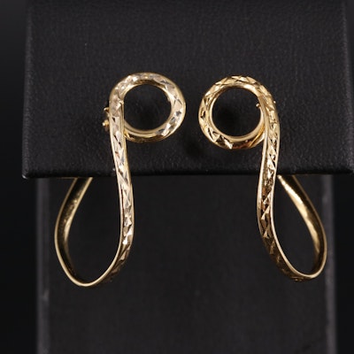 14K Curled Latch Back Hoop Earrings