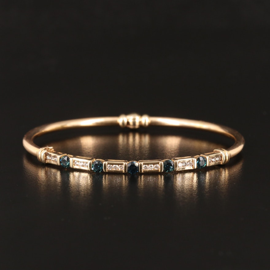 14K Sapphire and Diamond Hinged Bracelet