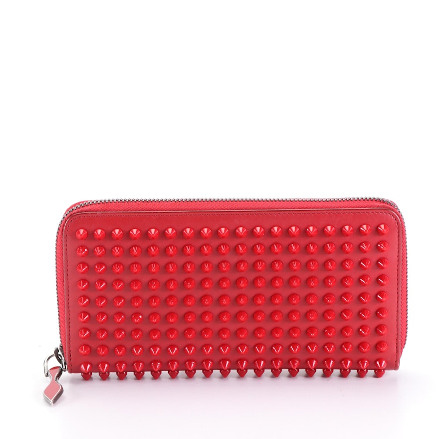 Christian Louboutin Panettone Red Studded Leather Zip Wallet