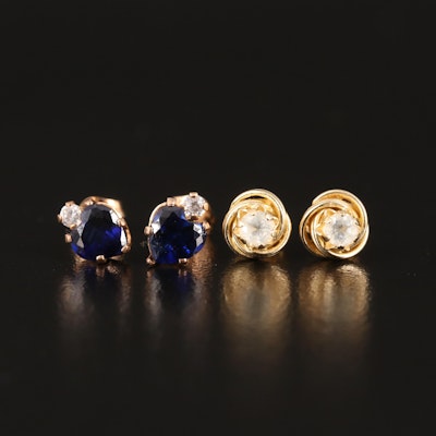 10K Sapphire and 14K Cubic Zirconia Stud Earrings