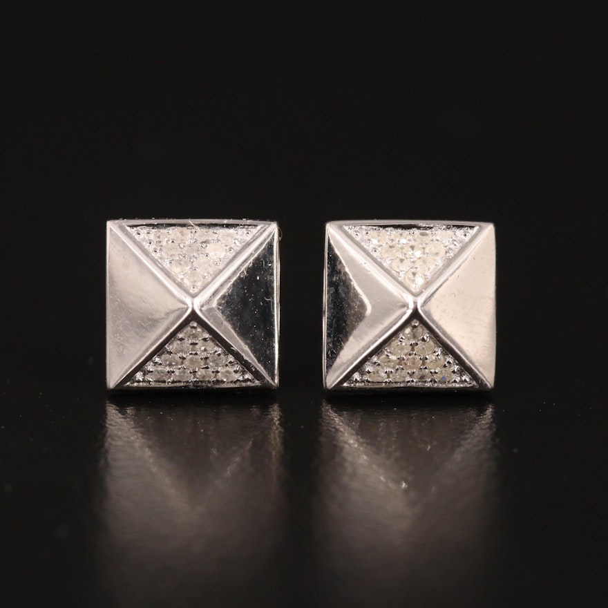 Sterling Pavé Diamond Pyramidal Stud Earrings