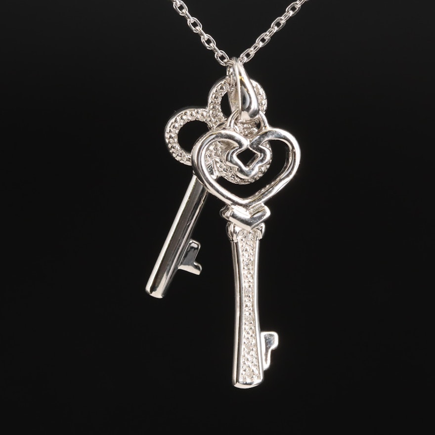 Sterling Diamond Keys Pendant Necklace
