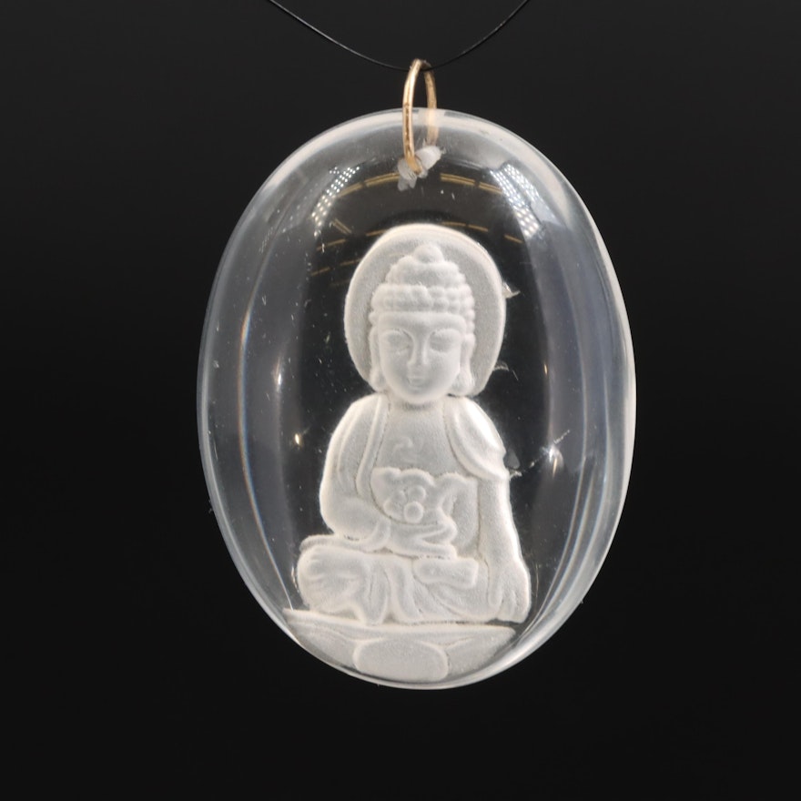 10K Reverse Carved Rock Crystal Quartz Buddha Pendant