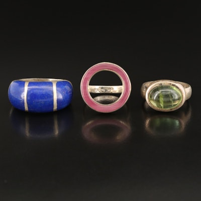 Sterling Tourmaline, Faux Lapis Lazuli and Enamel Rings