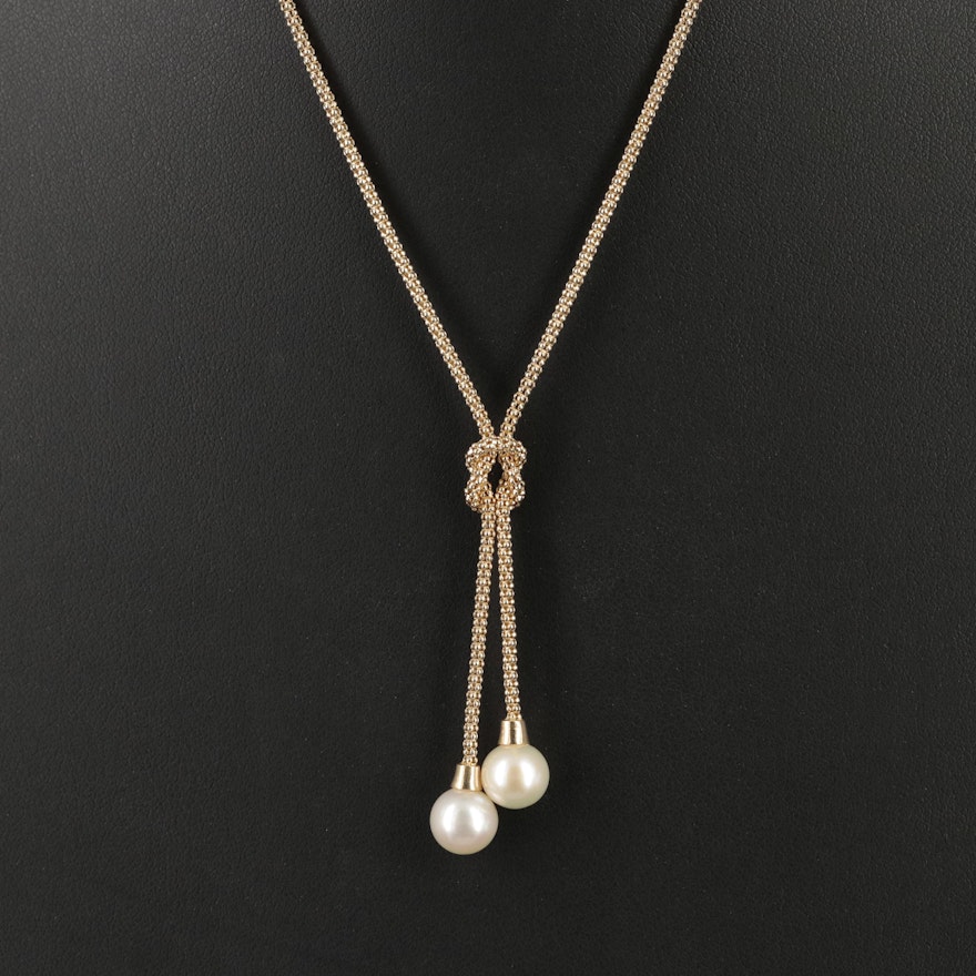 Italian 14K Pearl Lariat Style Necklace