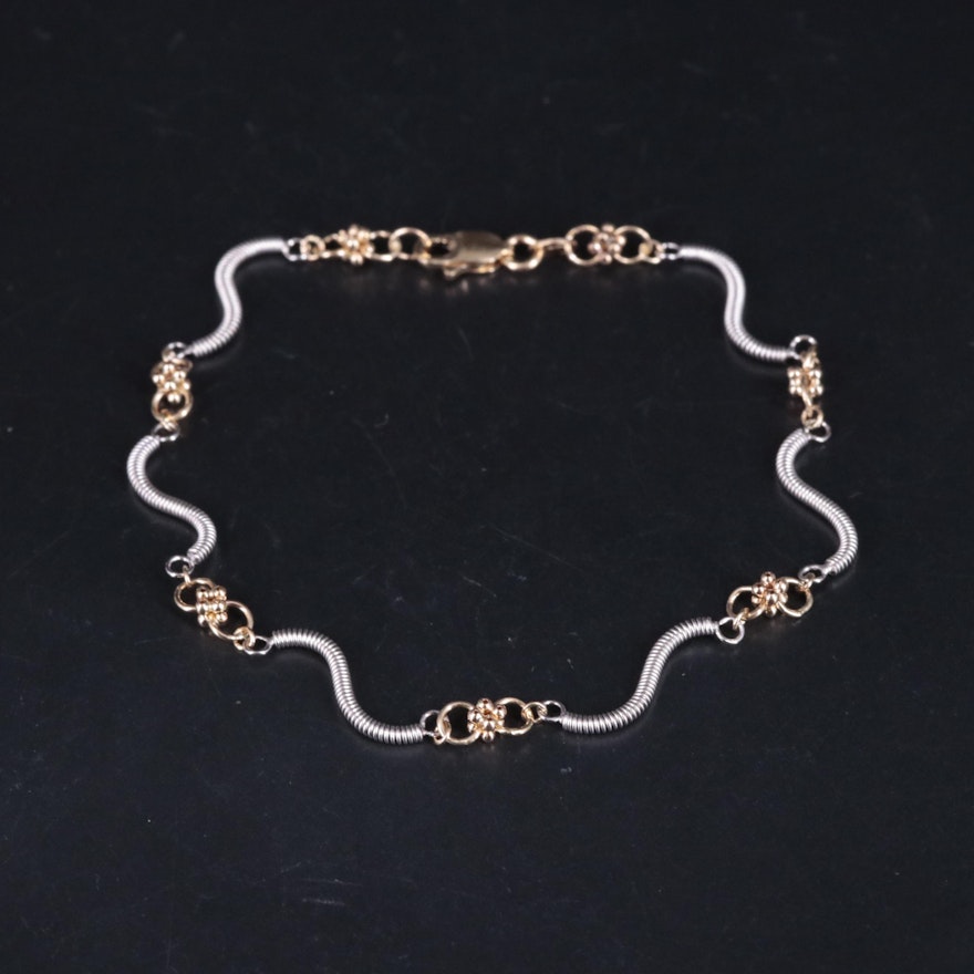 14K Two-Tone Fancy Link Chain Bracelet