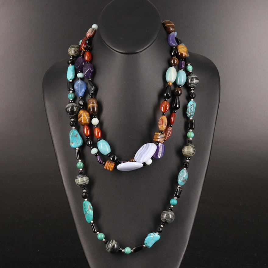 Pairing of Desert Rose Trading Co. Sterling Tumbled Gemstone Necklaces