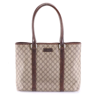 Gucci Tote Bag in GG Coated Canvas and Embossed Leather Trim