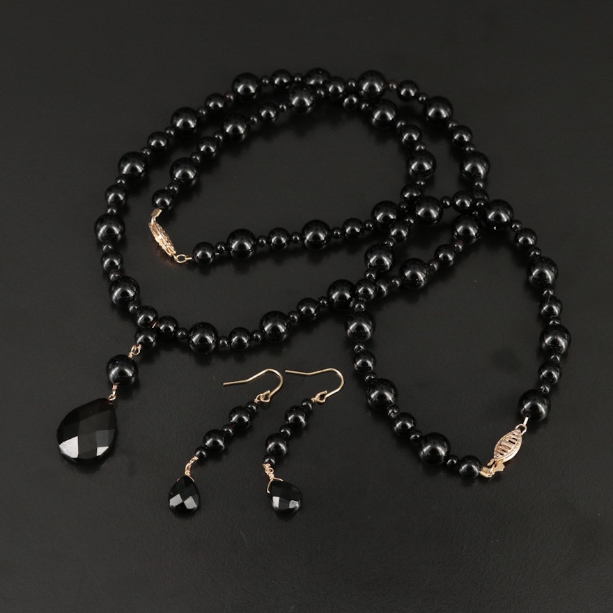 Black Onyx and Spinel Necklace, Bracelet and Earrings with 10K Closures