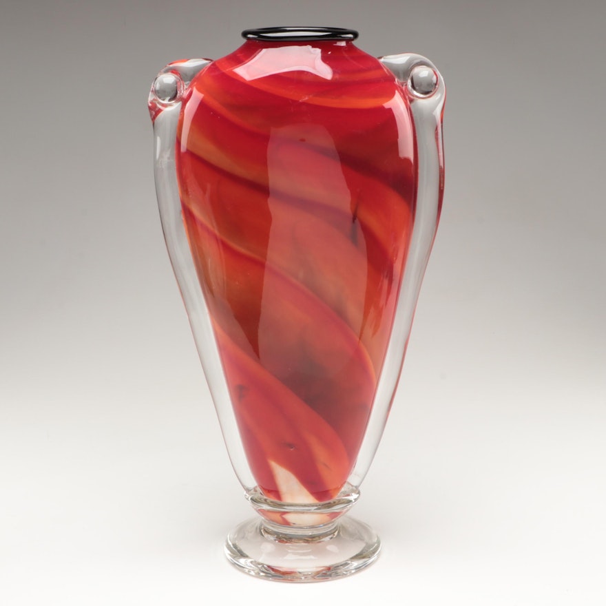 Mark Rosenbaum for Rosetree Blown Footed Studio Art Glass Shoulder Vase, 2006