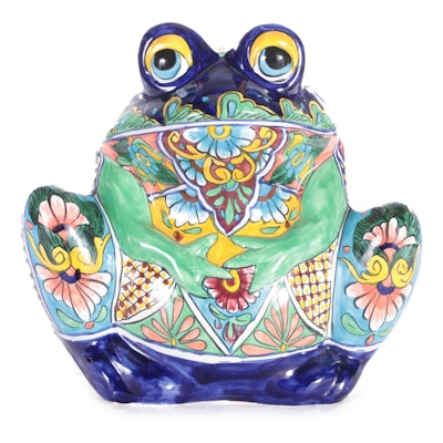 Mexican Hand-Painted Ceramic Frog Planter