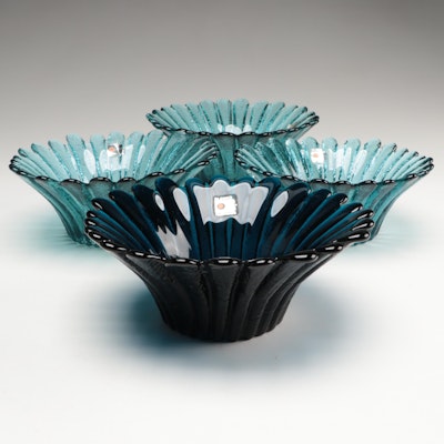 Blenko Scalloped Daisy Glass Bowls, Late 20th Century