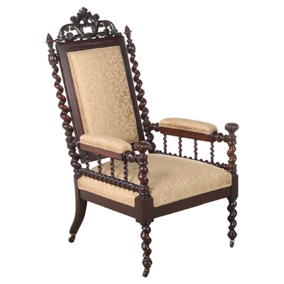 Renaissance Revival Style Carved Wood Frame Armchair, 20th Century