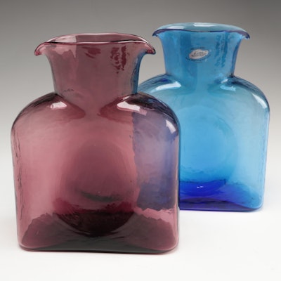 Blenko Amethyst and Cobalt Glass Open Water Bottles