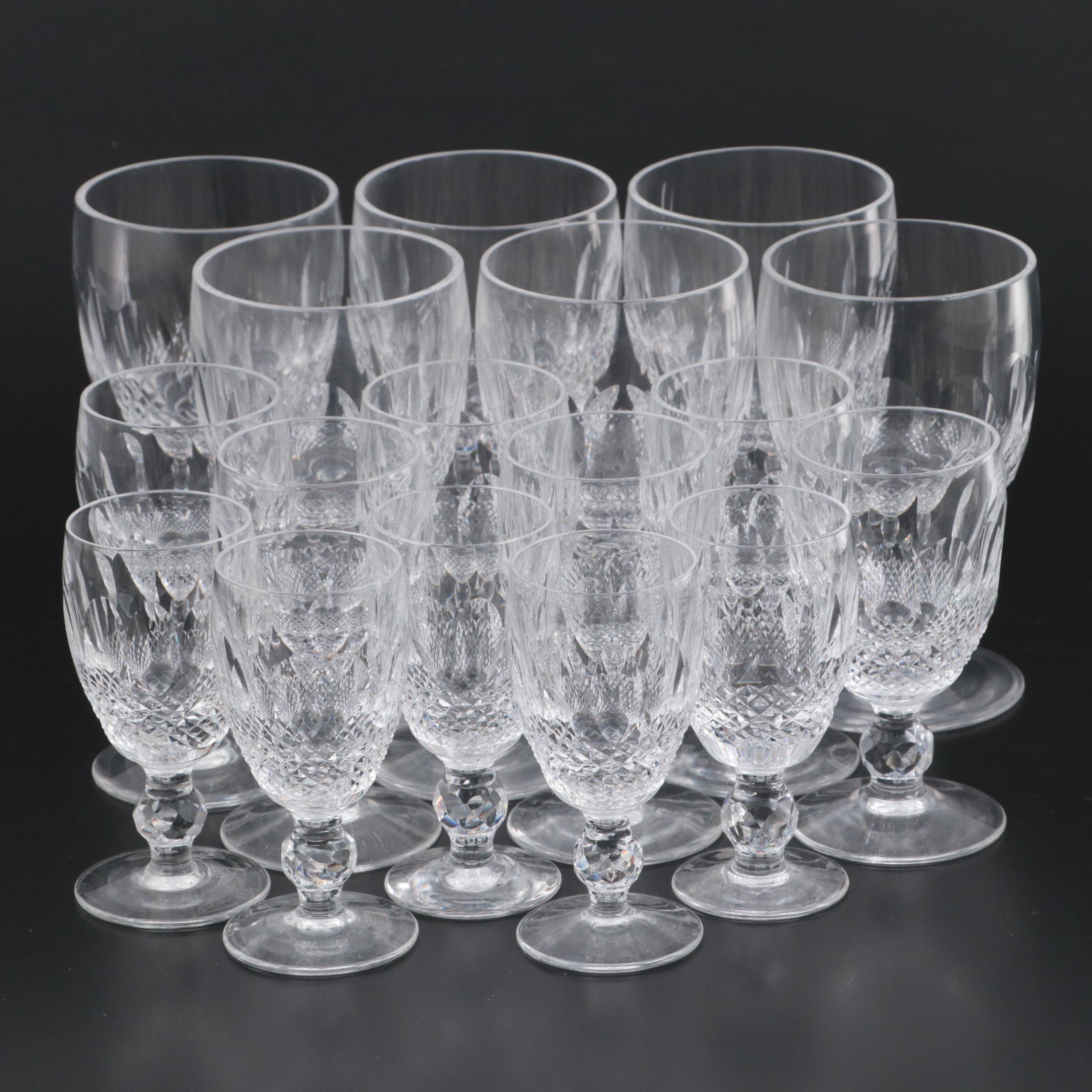 Waterford Crystal "Colleen" Water Goblets, White Wine Glasses and