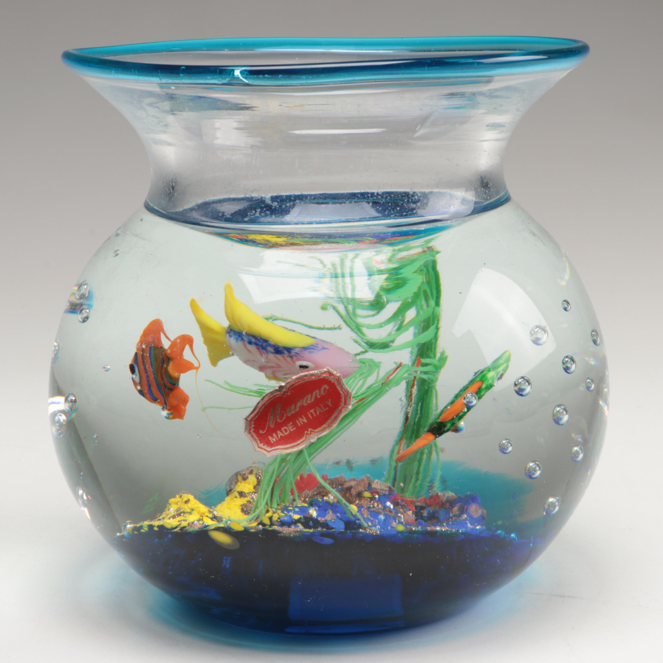 Murano Blown and Crafted Aquatic Landscape Art Glass Fishbowl