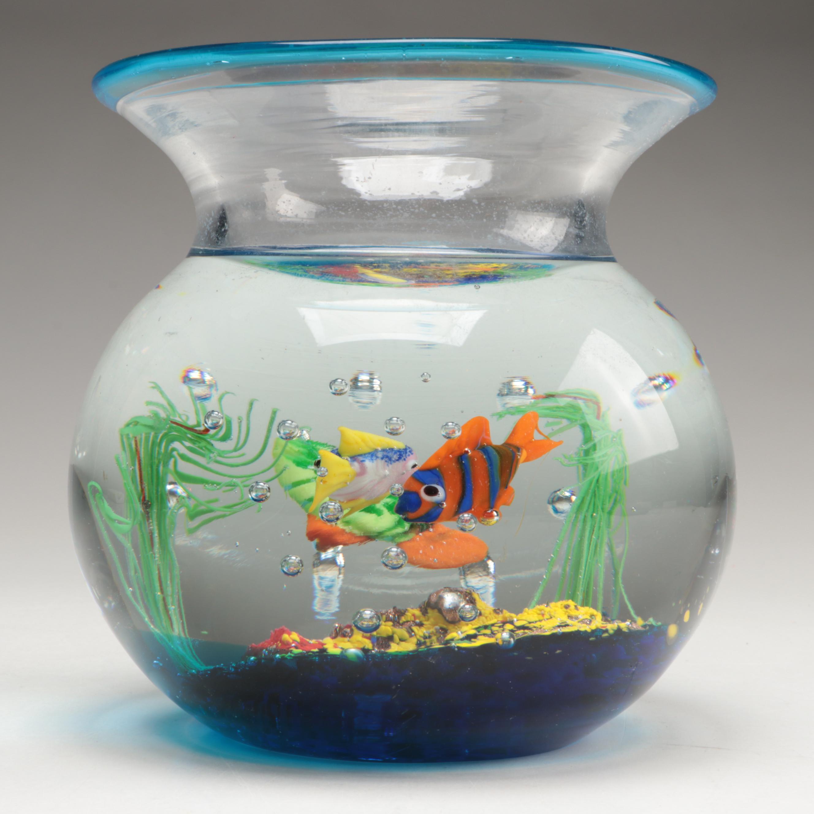 Murano Blown and Crafted Aquatic Landscape Art Glass Fishbowl