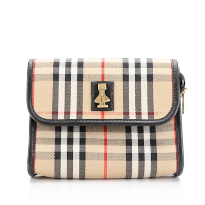 Burberry Haymarket Check Pouch with Leather Trim
