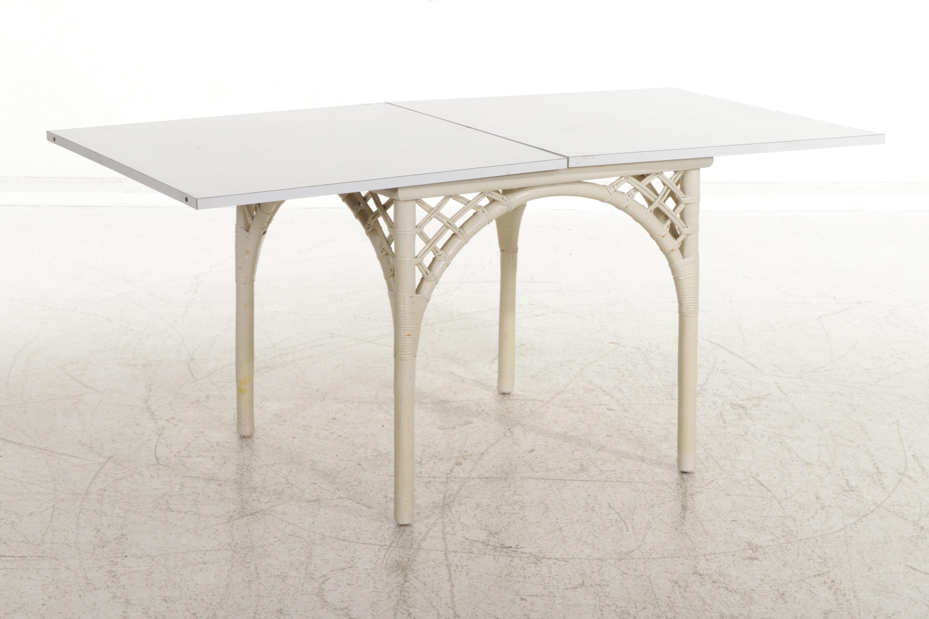 Painted Rattan and White Laminate FlipTop Extension Dining Table EBTH