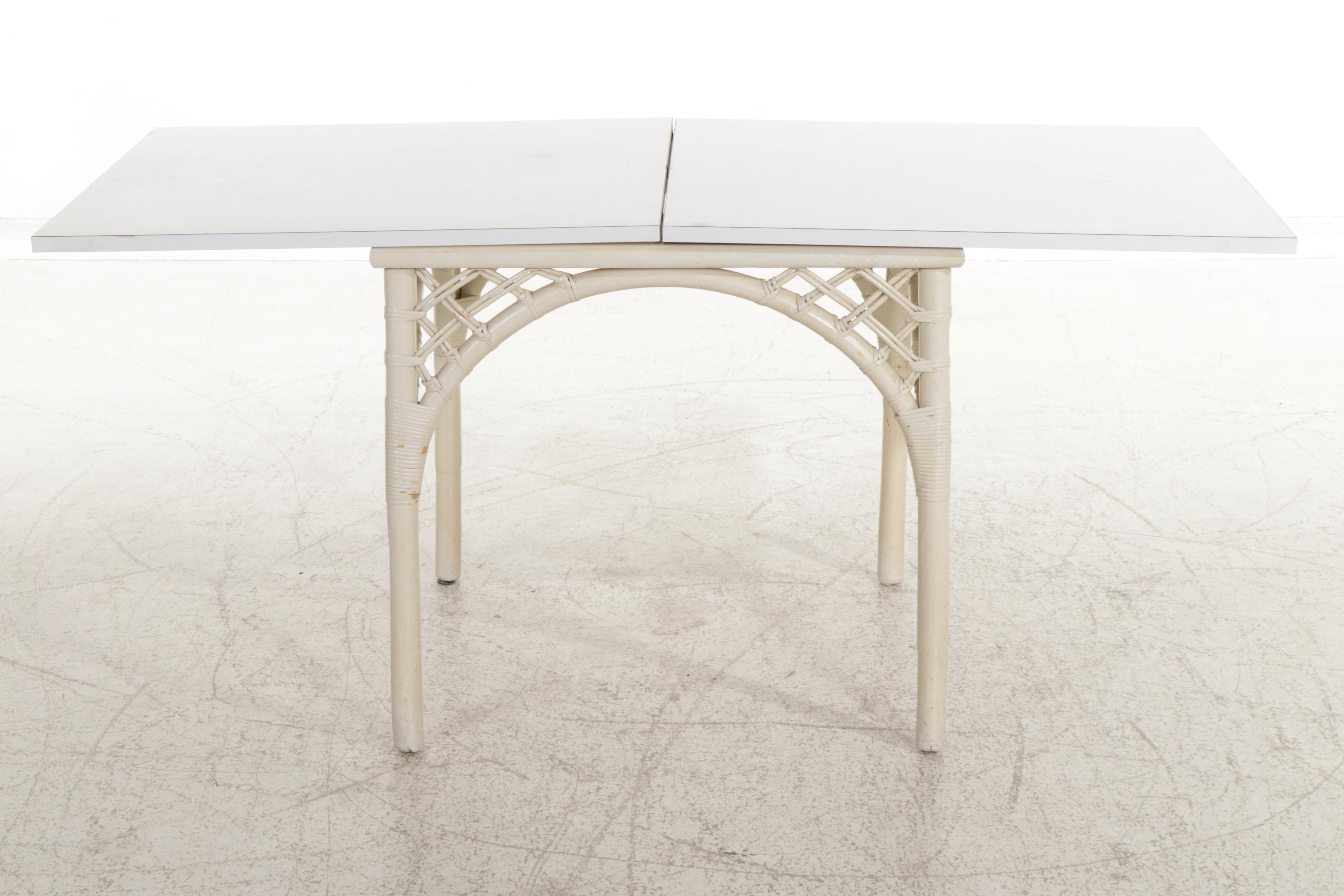 Painted Rattan and White Laminate FlipTop Extension Dining Table EBTH