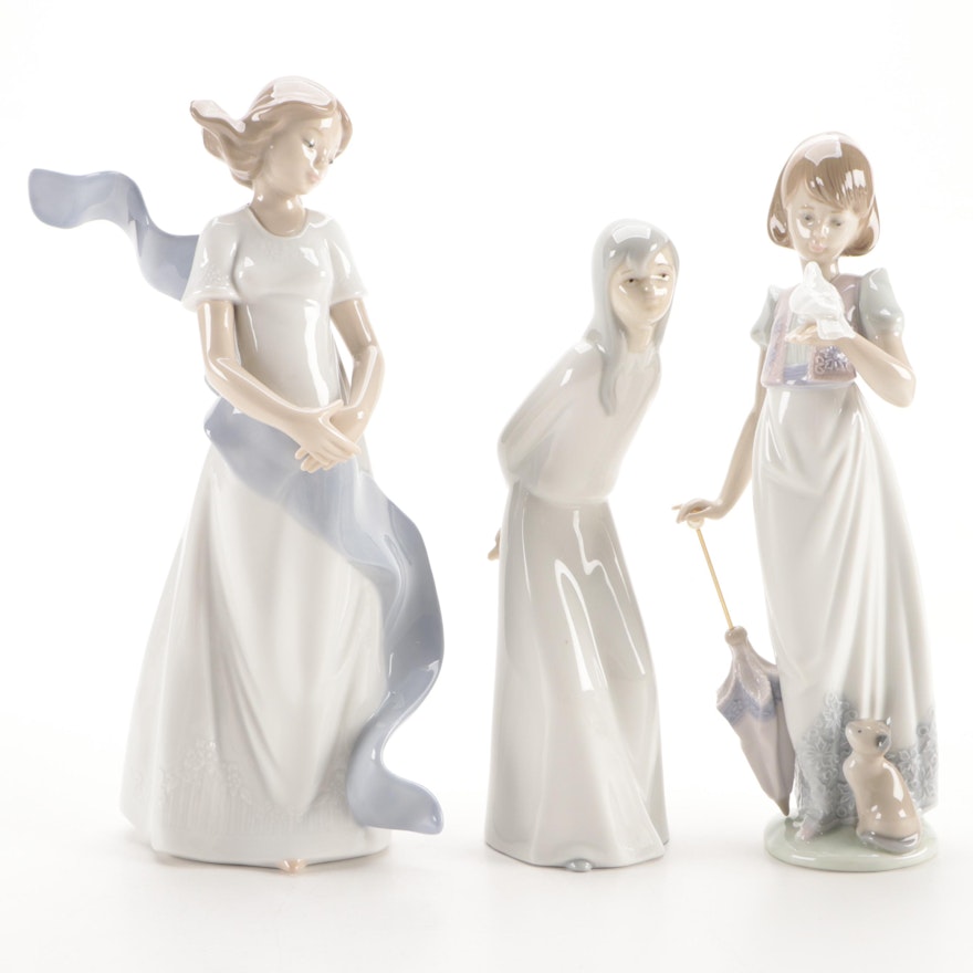Lladró Collectors Society "Summer Stroll" with Nao and Other Porcelain Figurines