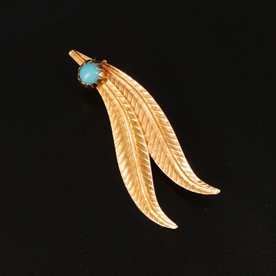 Vintage Italian 18K Turquoise Feather Brooch